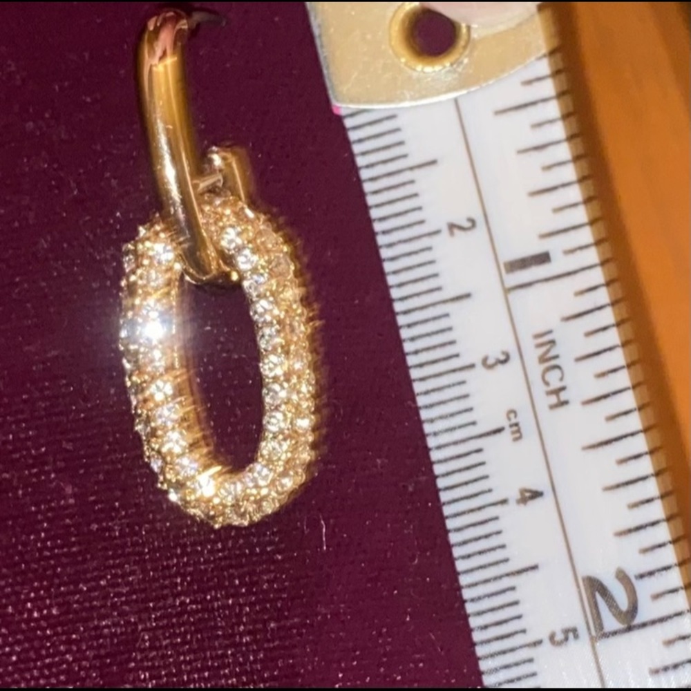 Earrings double oval hoop gold tone and crystal